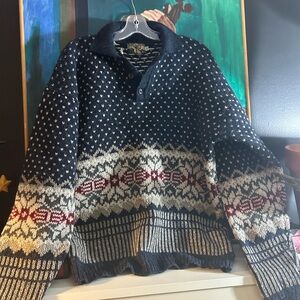 No Excess Alpine Y2K Classic Navy Patterned Men's Wool Sweater XL